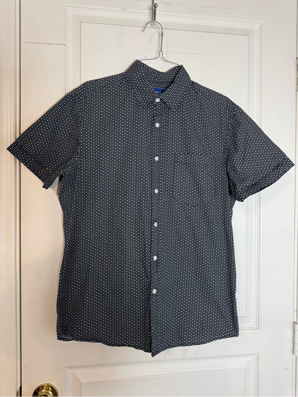 Apt. 9 Men's Navy Short-Sleeve Button-Down with White Microdots Size S